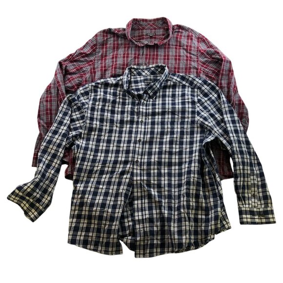 George Mens Shirt Size  3XLT Lot Of Two Long Sleeve Plaid Button Down Casual - Picture 1 of 12